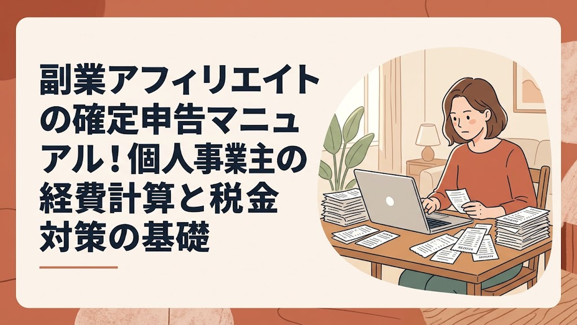 真剣な表情でパソコンと大量の領収書に向き合い、最新の税務基準を確認する30代女性