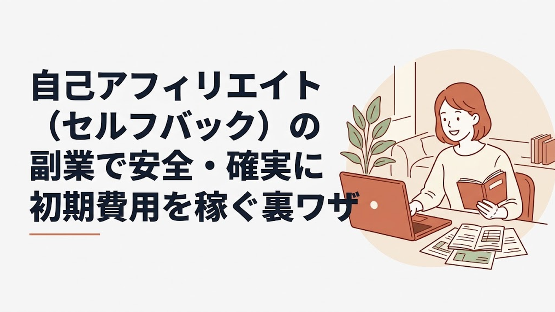 パソコンに向かって家計簿や書類をチェックしながら、笑顔で作業を進めている30代女性のデスク周りの風景